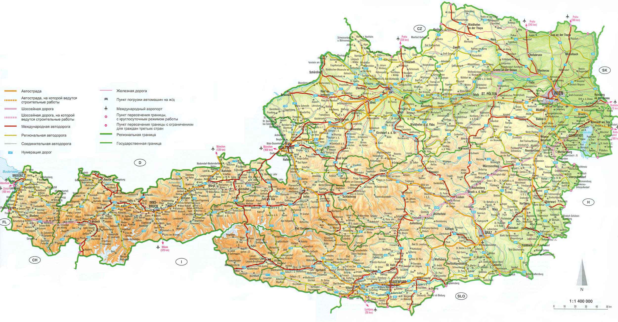 Большая административная карта Австрии. Map of Austria