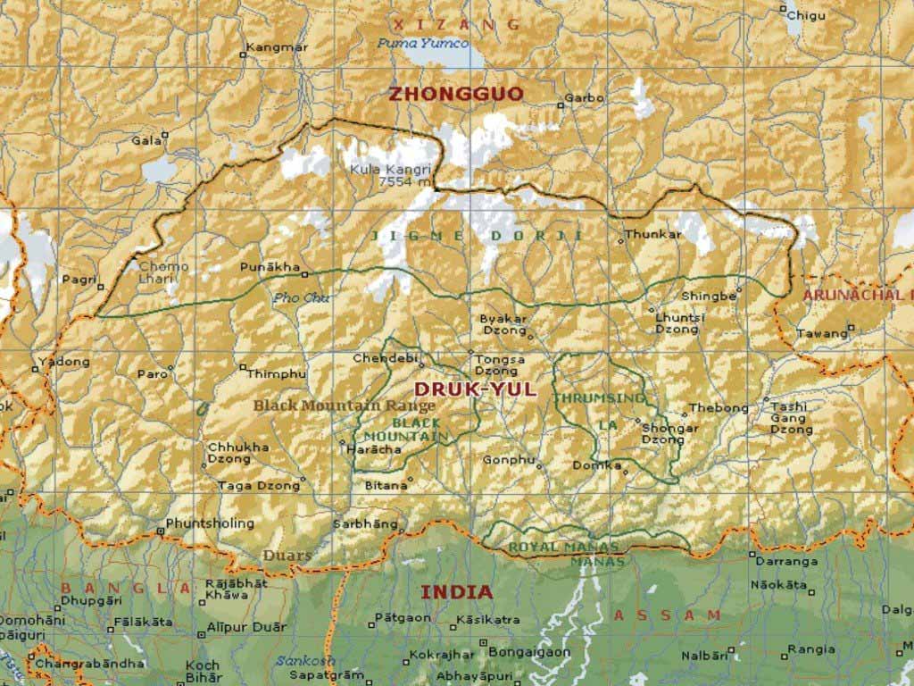 Большая административная карта Бутана. Map of Bhutan