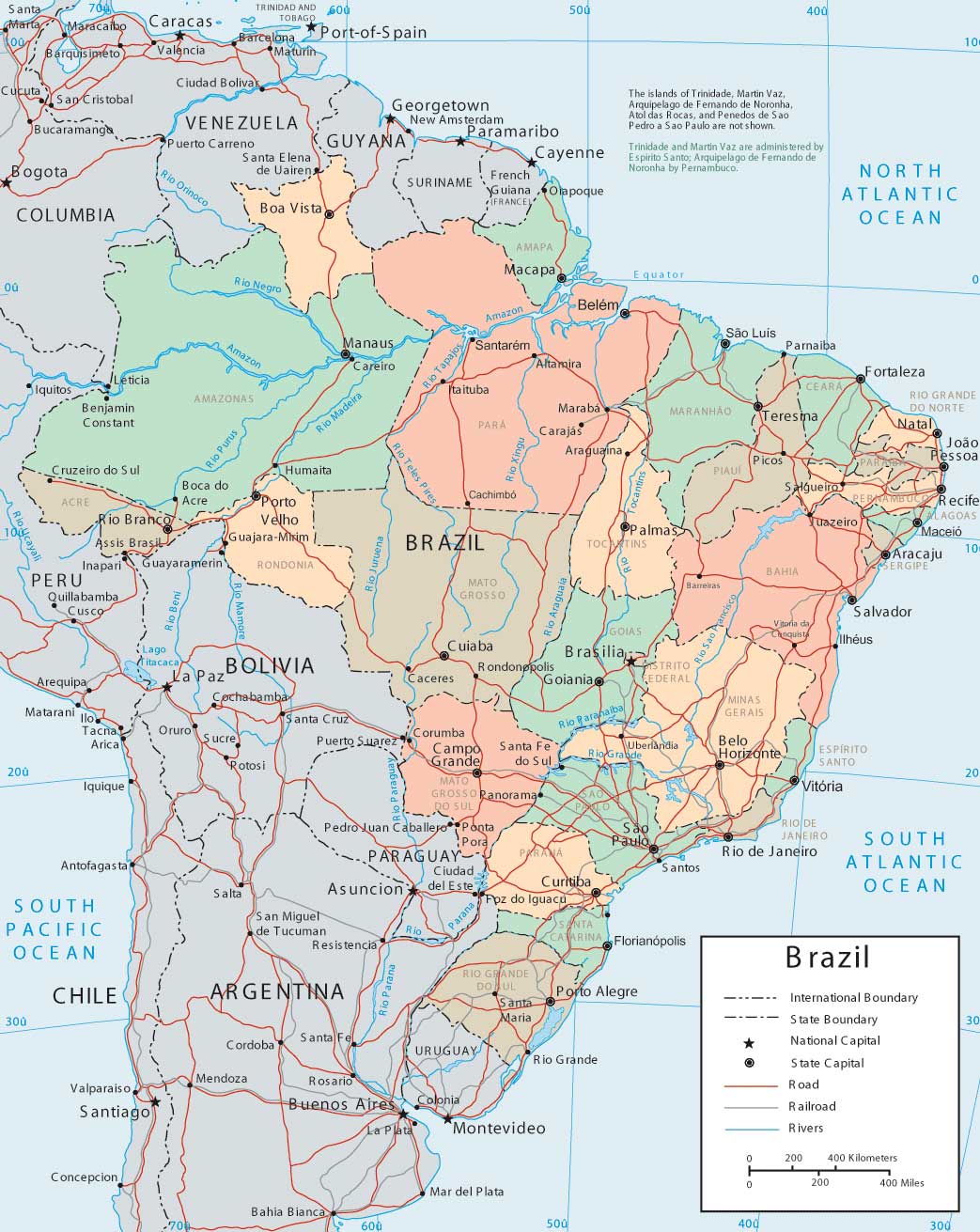 Большая административная карта Бразилии. Map of Brazil