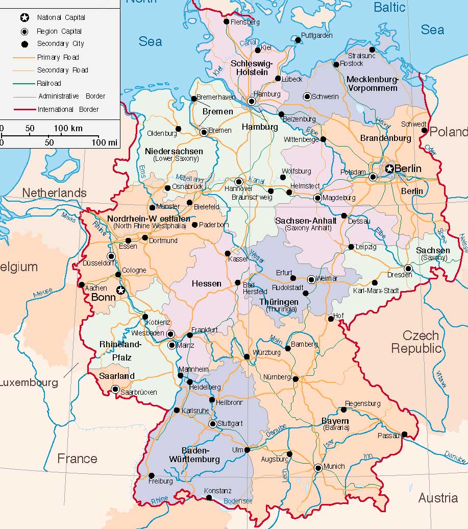 Большая административная карта Германии. Map of Germany