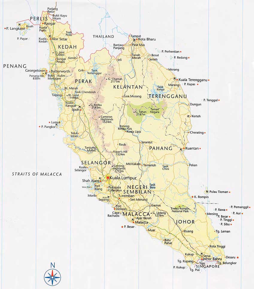 Большая административная карта Малайзии. Map of Malaysia