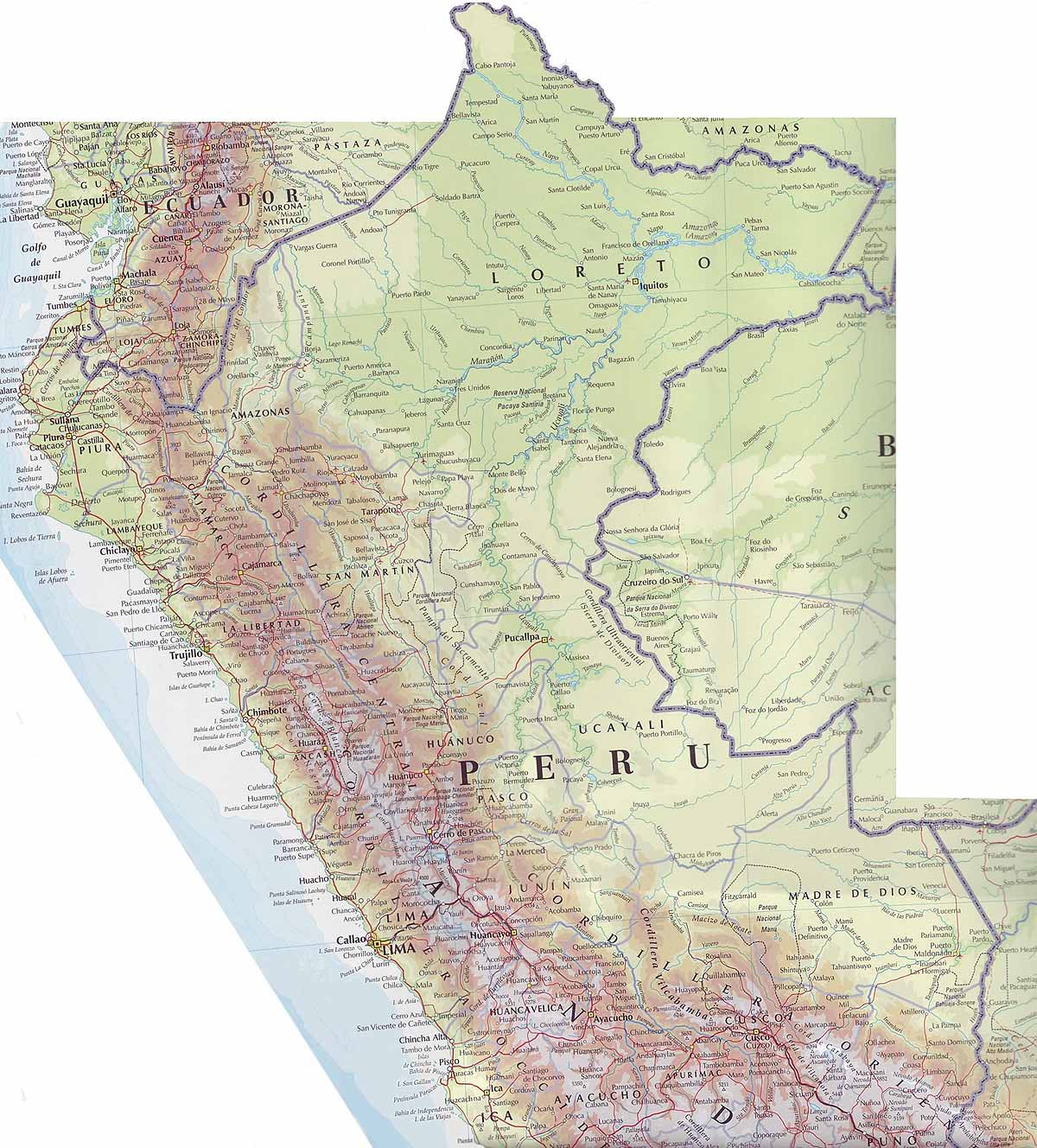 Большая административная карта Перу. Map of Peru