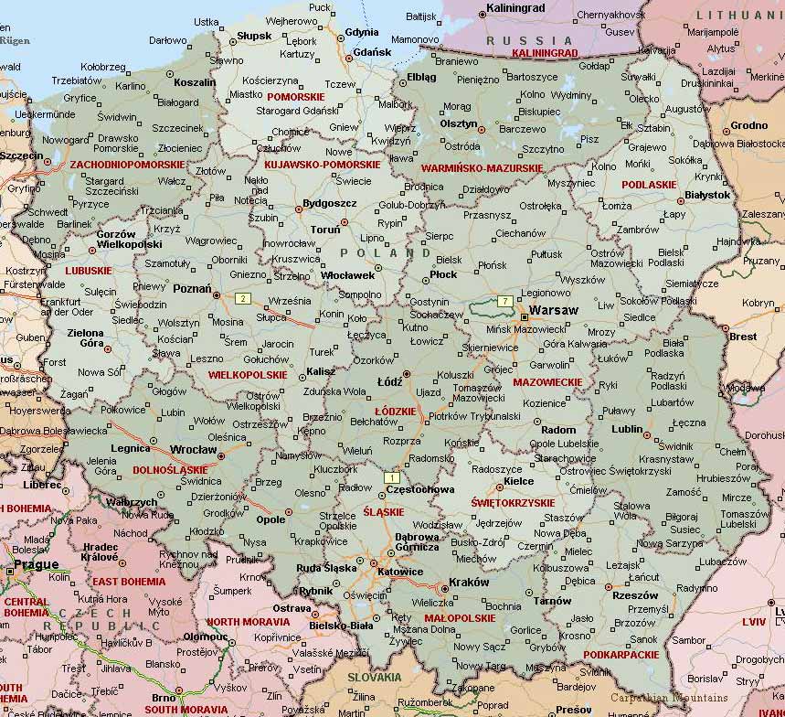 Большая административная карта Польши. Map of Poland