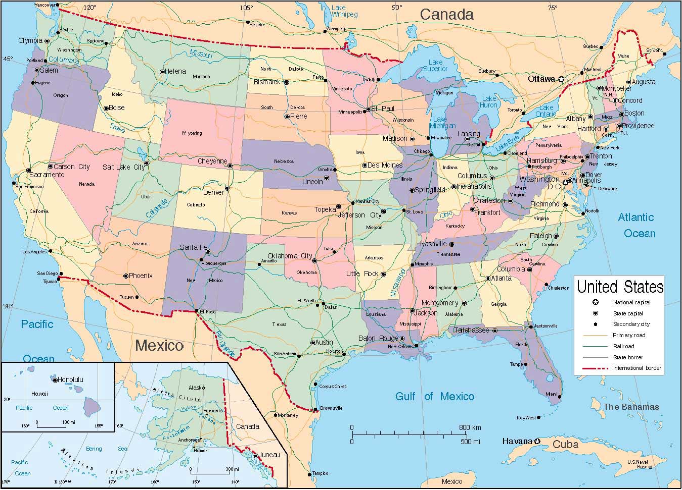 Большая административная карта США. Map of Usa