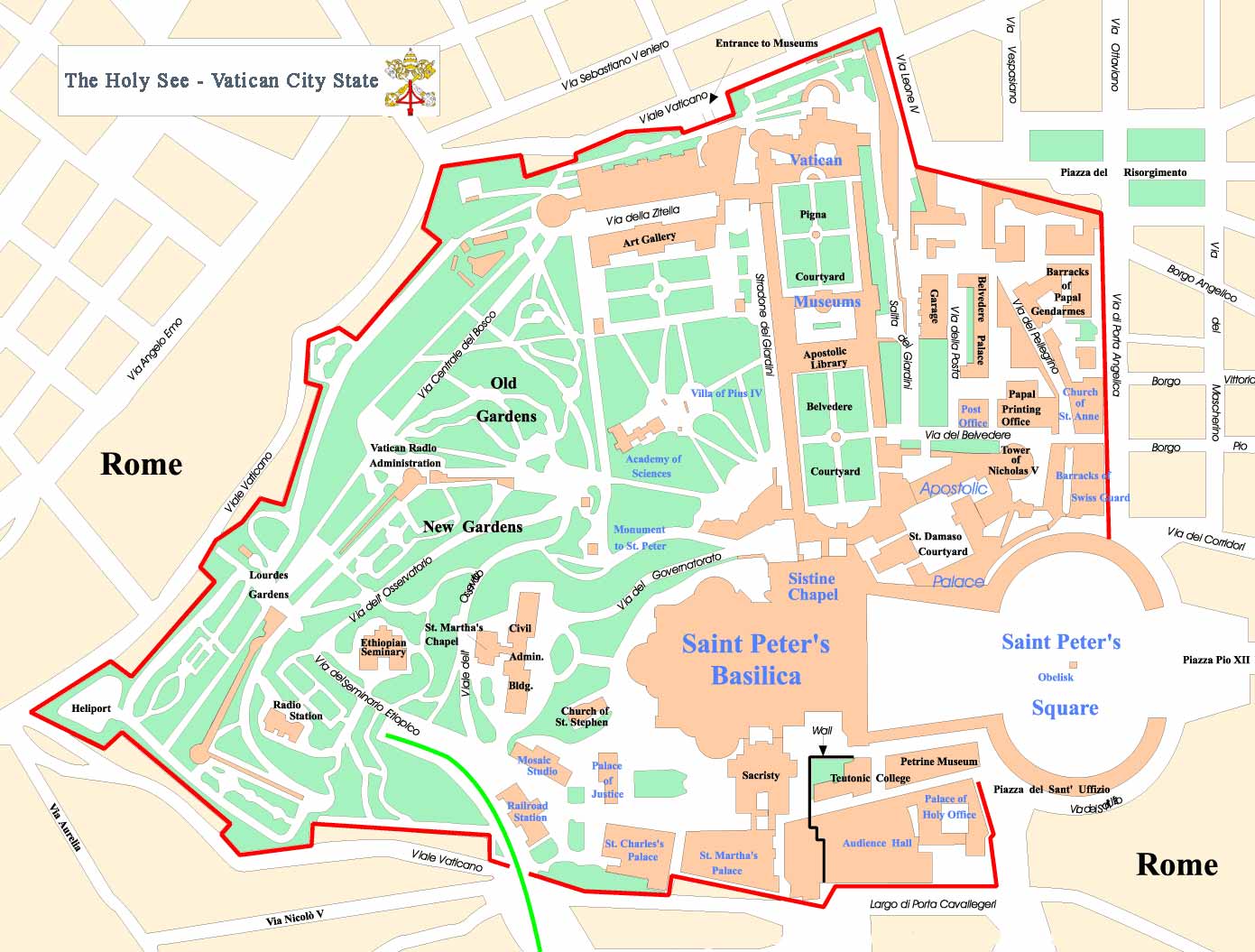 Большая административная карта Ватикана. Map of Vatican