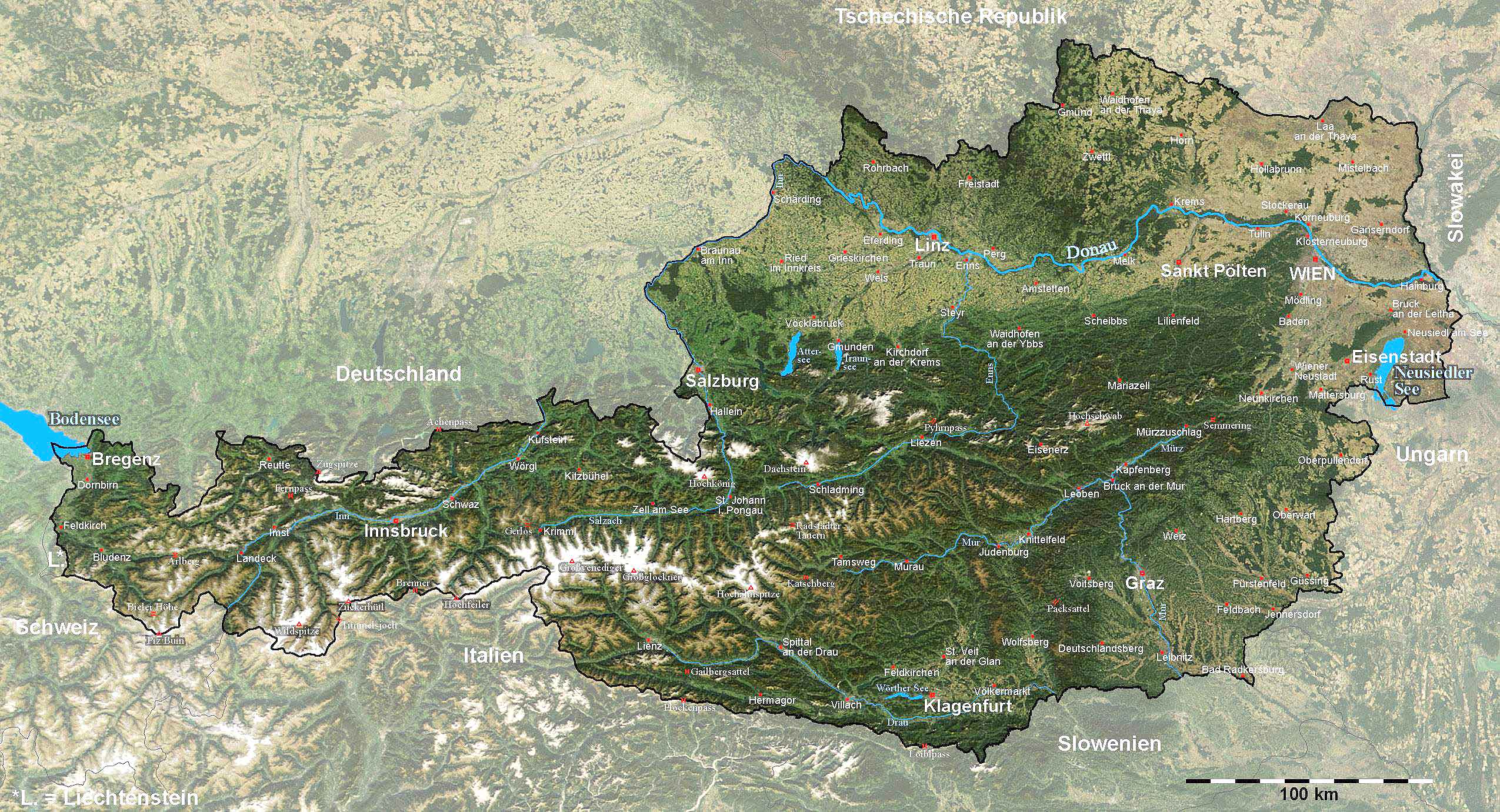 Большая карта Австрии. Map of Austria