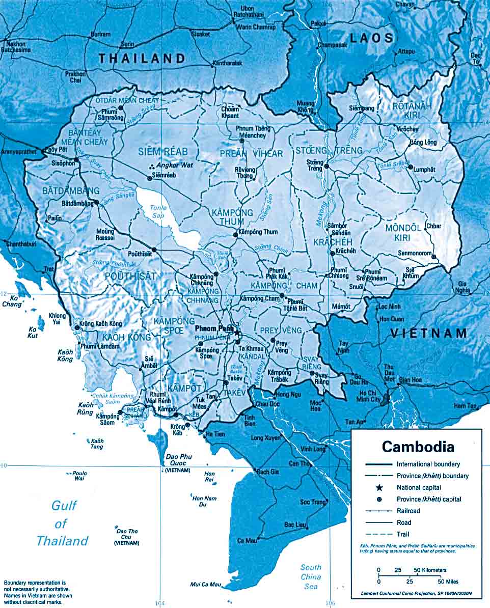 Большая административная карта Камбоджи. Map of Cambodia
