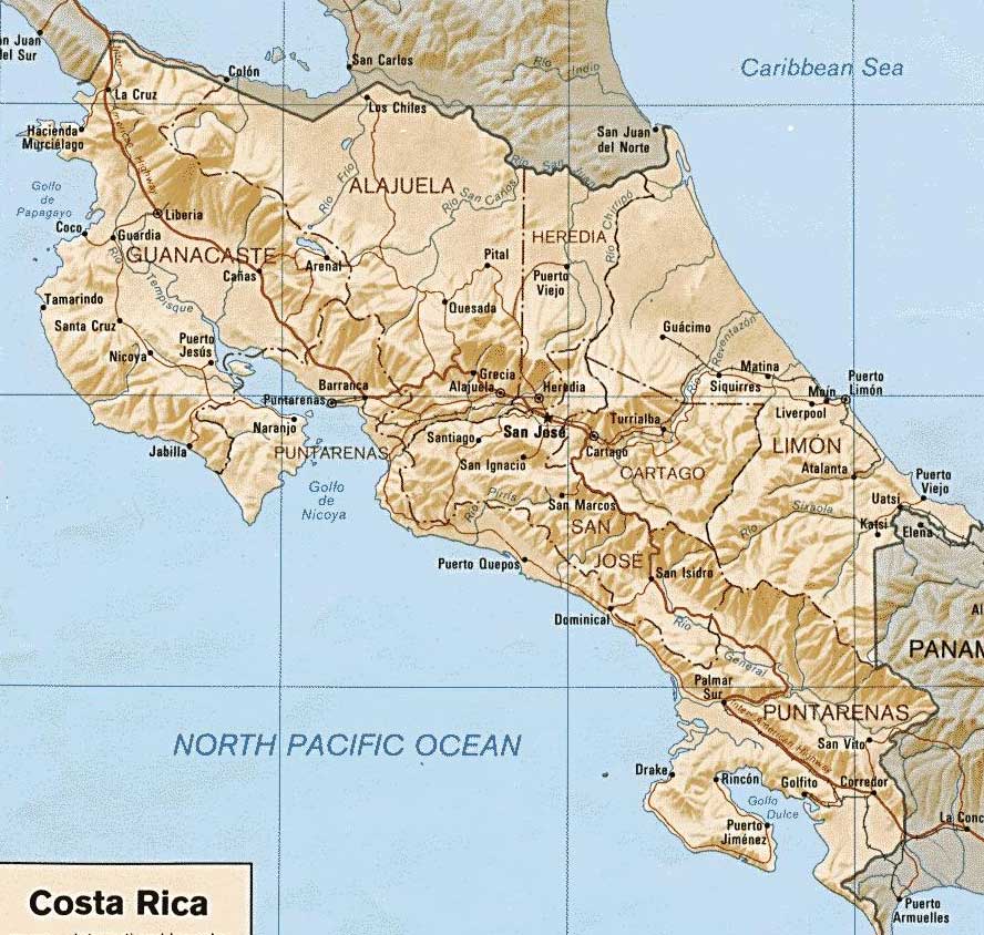Большая административная карта Коста Рики. Map of Costa Rica