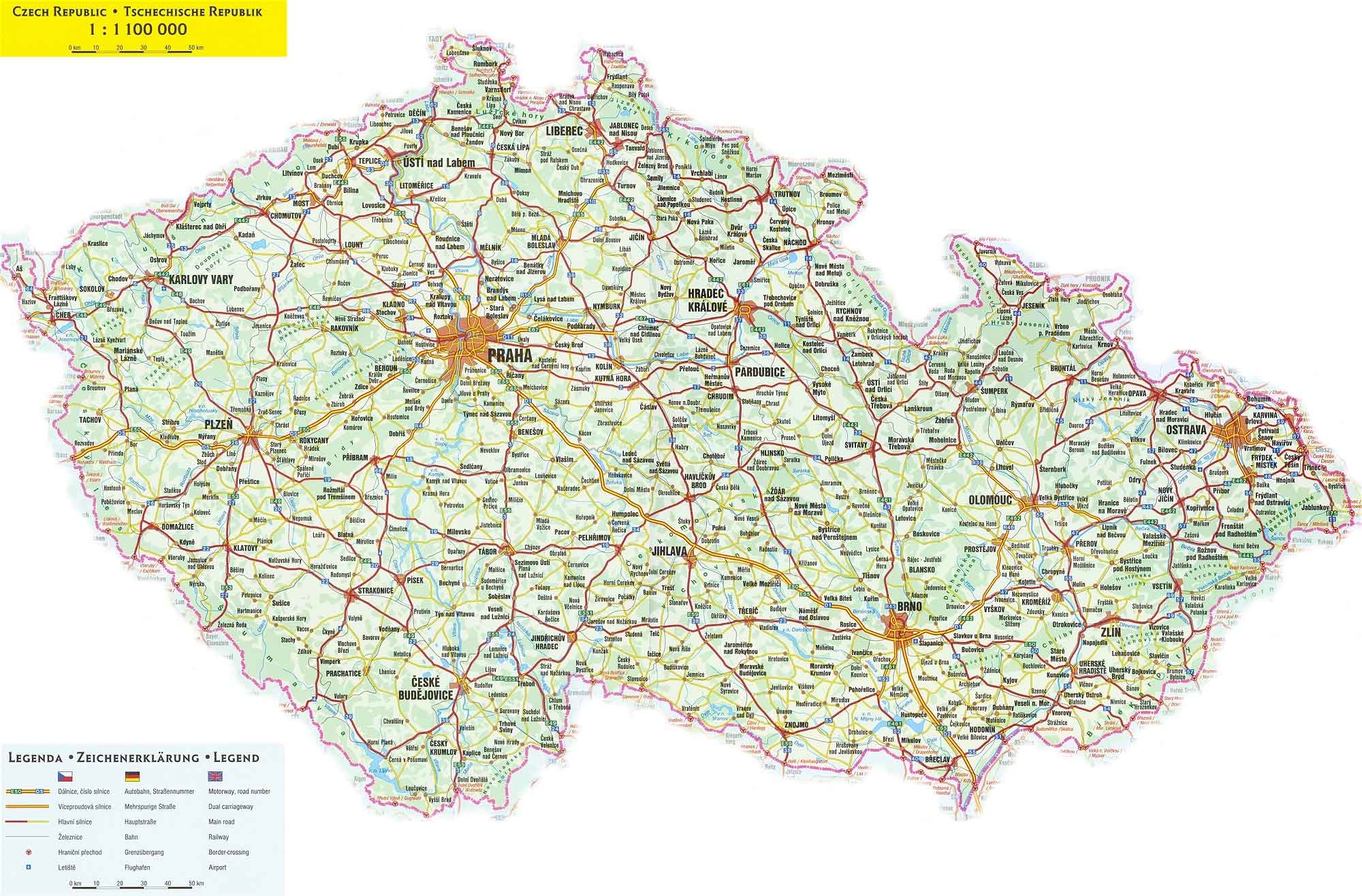 Большая административная карта Чехии. Map of Czech Republic
