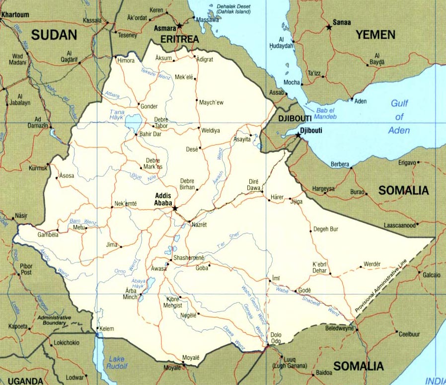 Большая административная карта Эфиопии. Map of Ethiopia