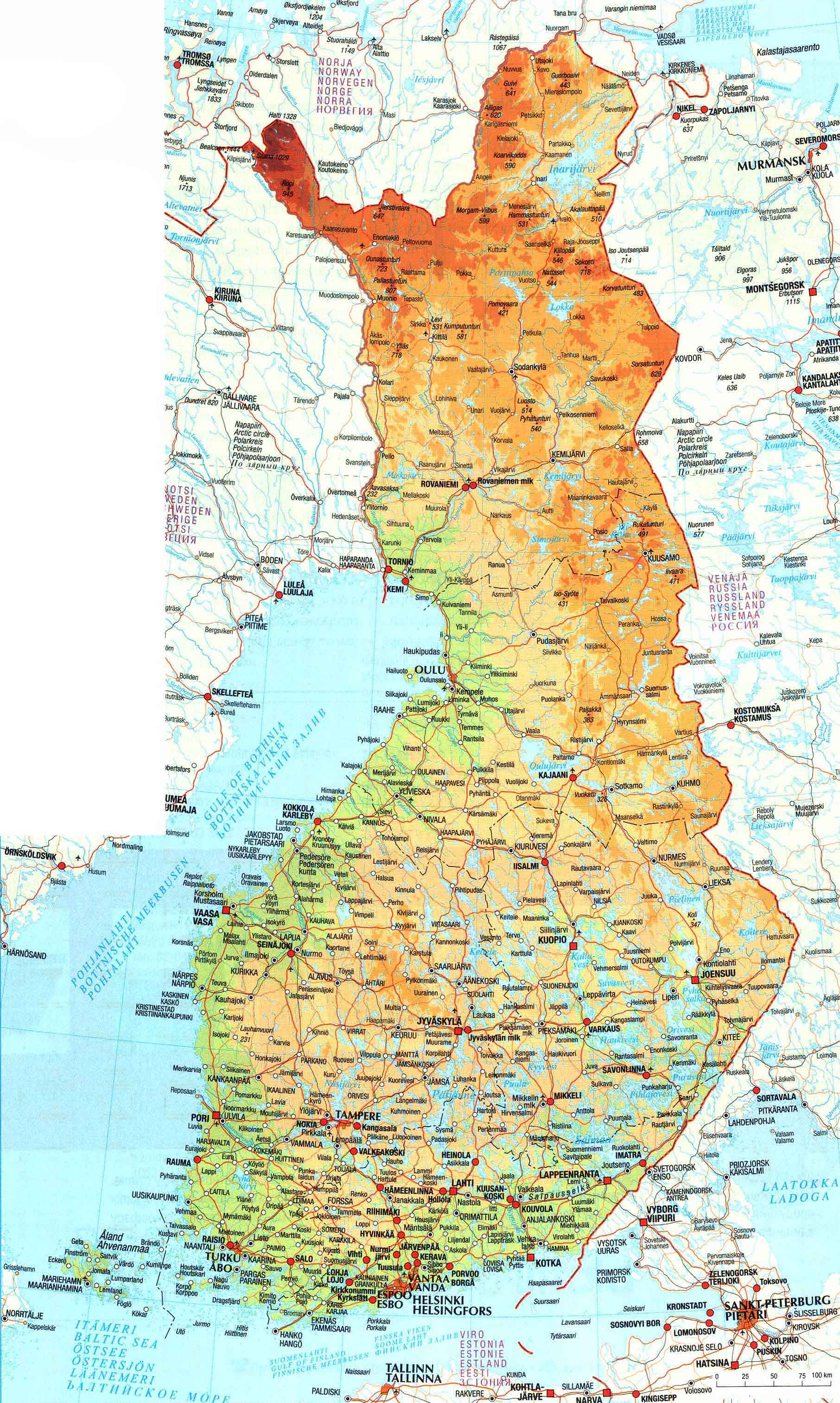 Большая административная карта Финляндии. Map of Finland