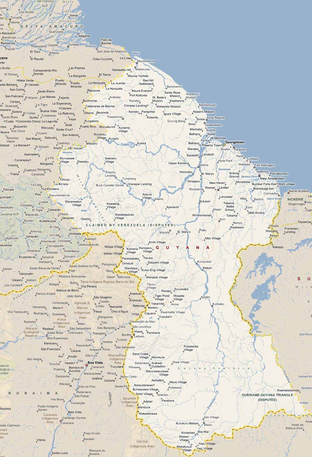Большая административная карта Гайаны. Map of Guyana