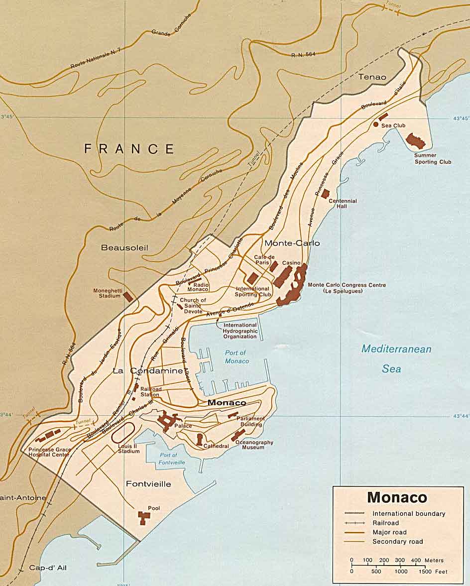 Большая административная карта Монако. Map of Monaco