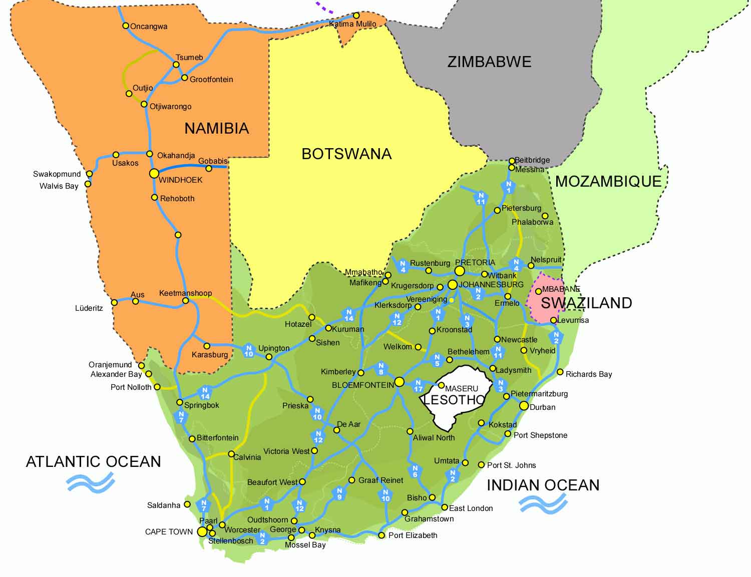 Большая административная карта ЮАР. Map of Sar