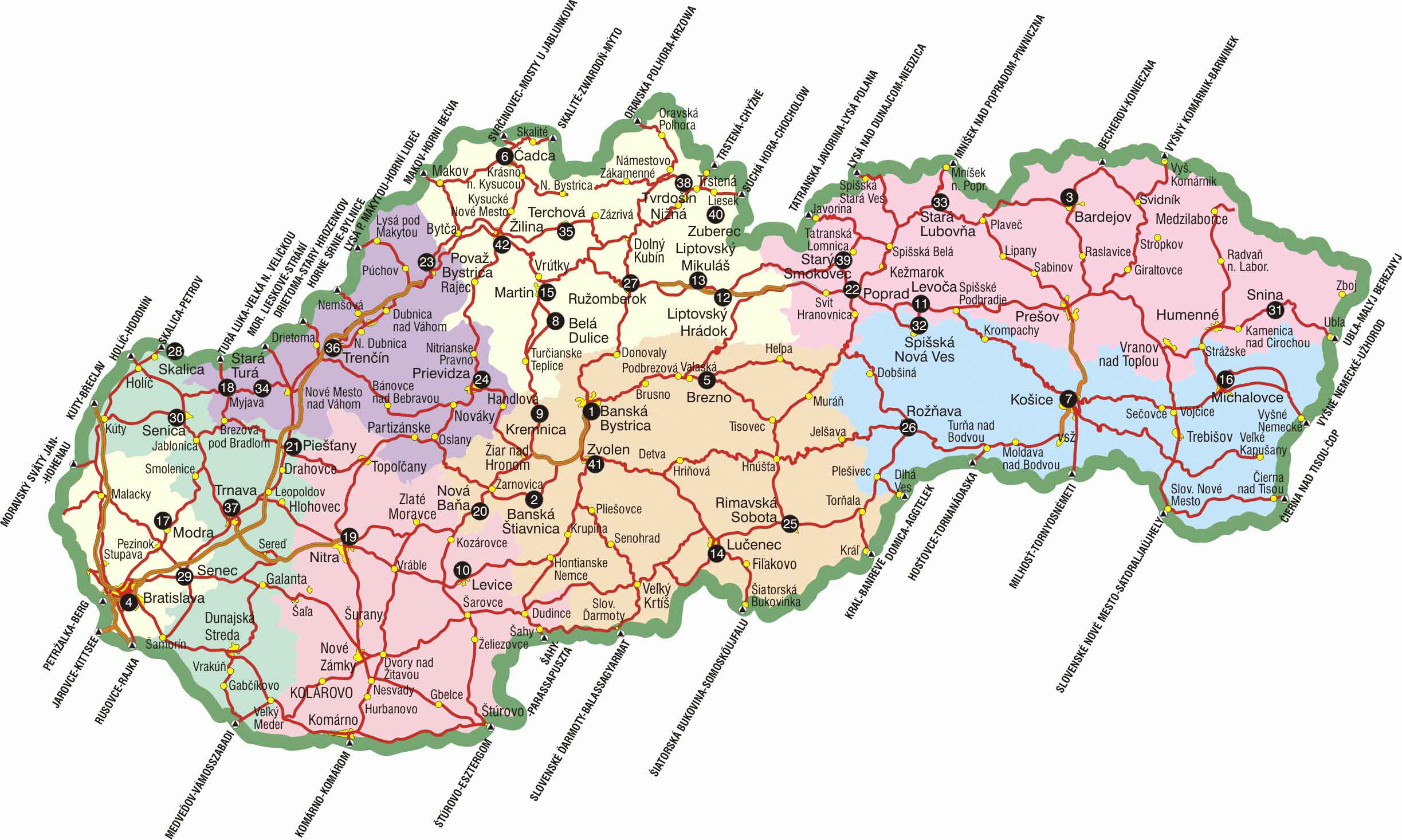 Большая административная карта Словакии. Map of Slovakia
