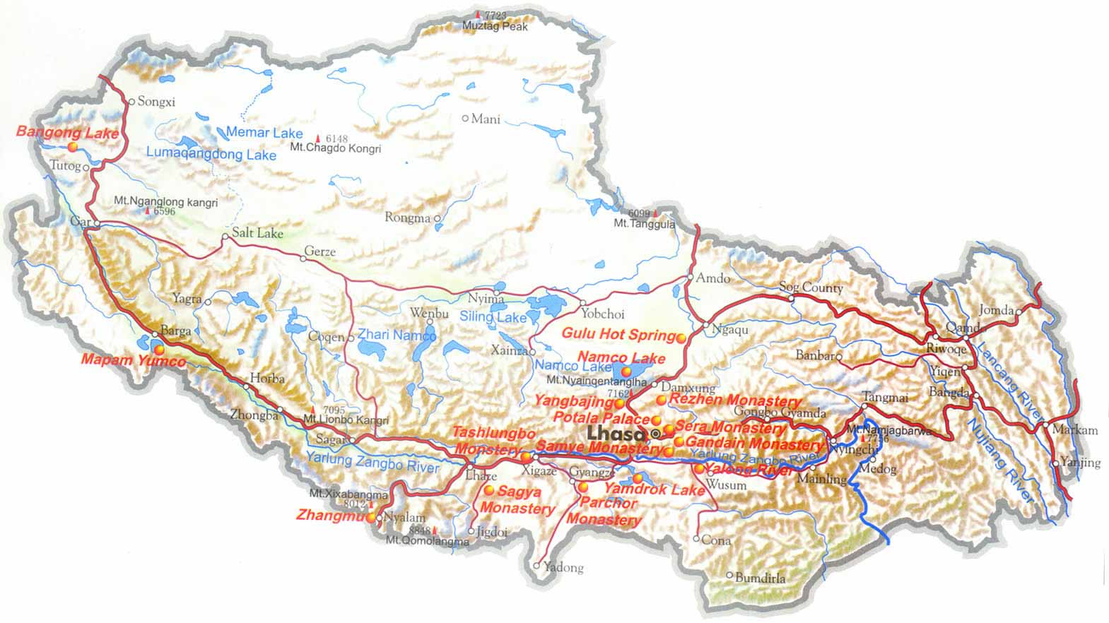 Большая административная карта Тибета. Map of Tibet