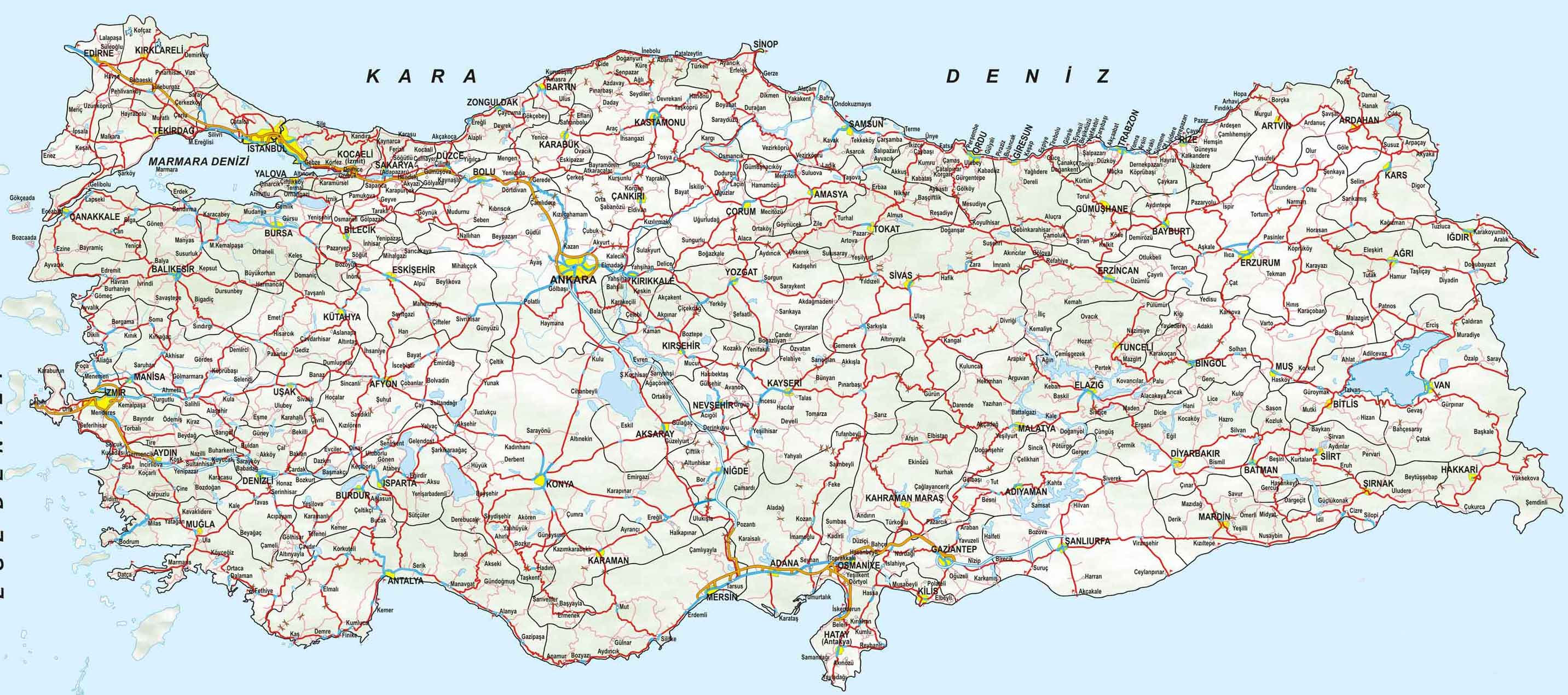 Большая административная карта Турции. Map of Turkey