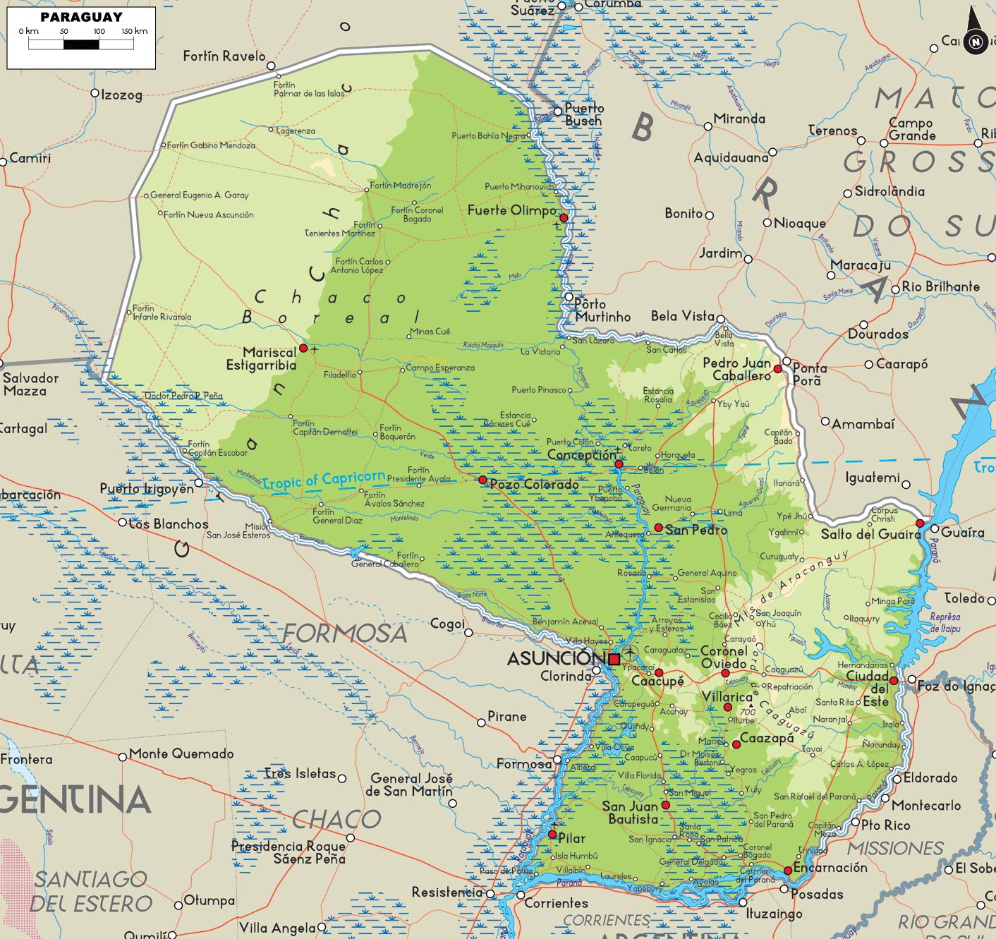 Большая карта Парагвая. Map of Paraguay